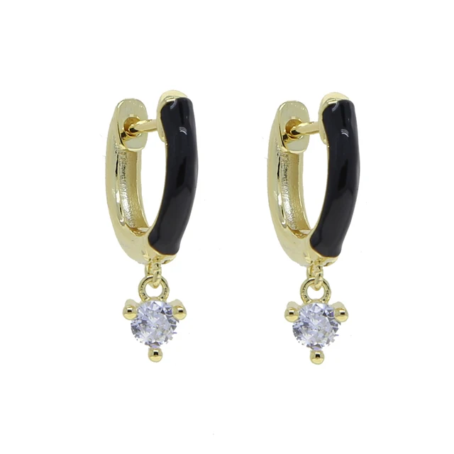 Candy Enamel Colorful Fashion Women Jewelry Neon Circle Prong Set White CZ Dangle Drop Earring black