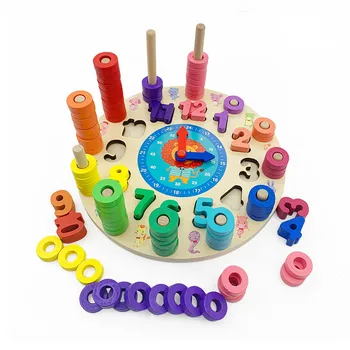 

Educational Toy Rainbow Circle Pairing Wooden Toys for Kids 12 Numbers Clock Digital Geometry Cognitive Matching Clock Toy