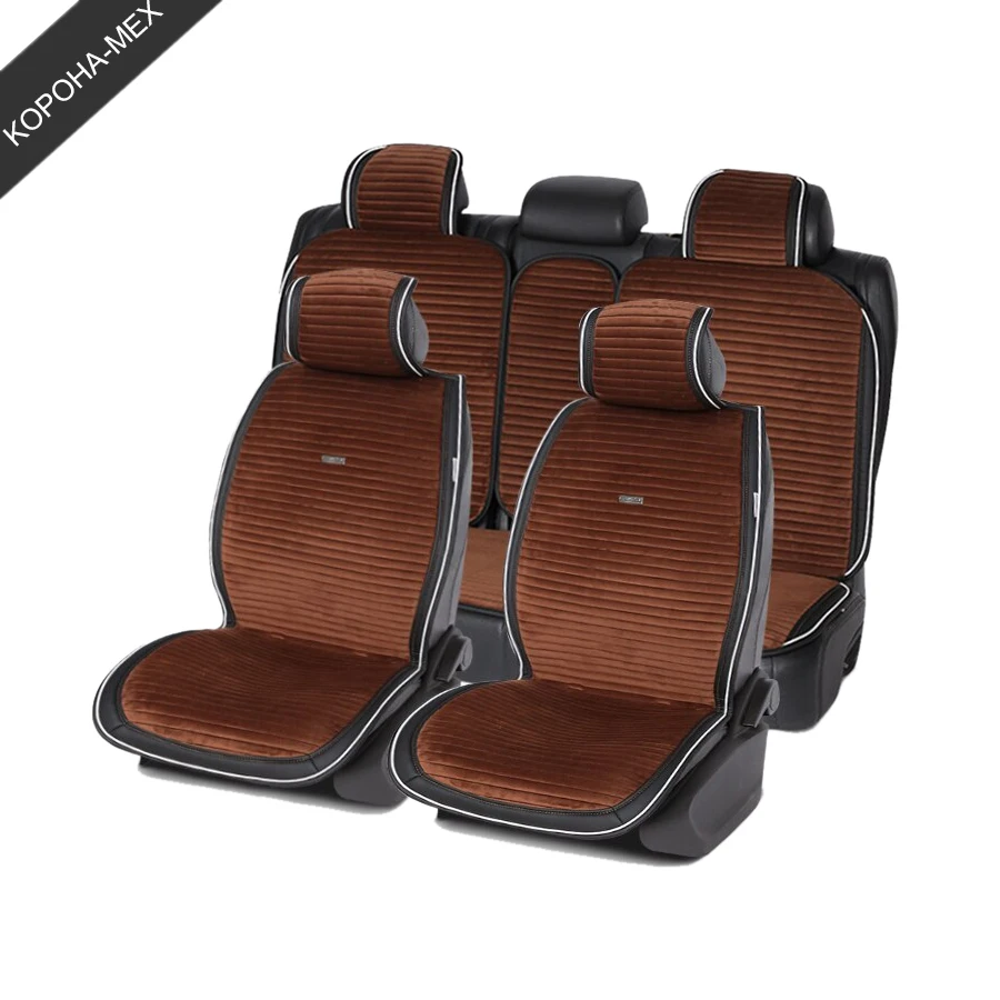 Funda de asiento de coche de lujo, cojín de asiento de coche de peluche de ante a rayas y pelo largo, interiores de coche de cuero para Sedán, SUV, MPV, 1 Juego