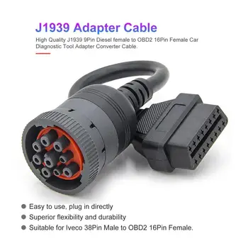 

Truck Cable Adapter Converter Cable OBD1 to OBD2 for J1939 9Pin Diesel Female Car Diagnostic Tool to OBD2 16Pin