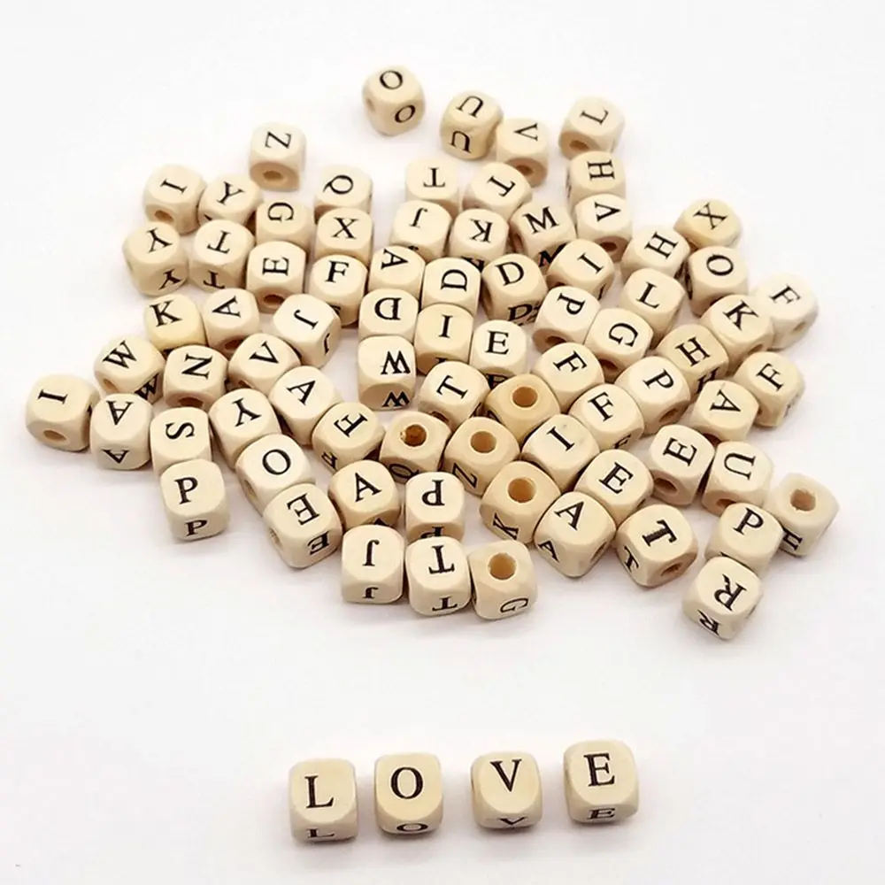 

100pcs/set Square Wooden Alphabet Letter Number 10mm DIY Beads Baby Smooth Teether For Jewelry Making Accessories