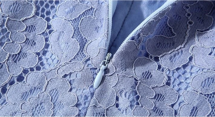 New spring and summer women's clothing stand-up collar cropped solid blue lace dress ropa mujer sexy robe femme vestidos