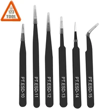 Антистатические ESD нержавеющая сталь пинцет Электроника промышленная точность изогнутый прямой наконечник телефон ремонт ручной инструмент