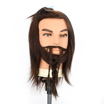 

Deep Brown Hair Male Training Mannequin Head with Beard Men Wig Head Model Practice Dyeing Cutting + Clamp