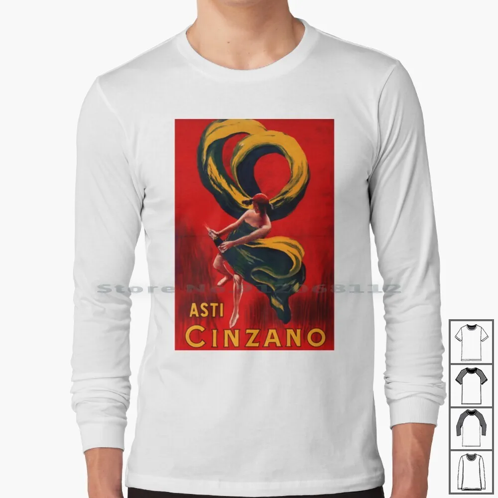 Asti Vintage Ad 1910 Drink Poster Maglietta A Maniche Lunghe Litografia Vintage Drink Restaurant Restaurant Kitchen Bar Ad Ad Ad Woman