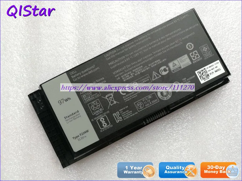 

QISTAR 11.1V 97Wh Genuine FJJ4W FV993 04GHF 0TN1K5 Laptop Battery For DELL Precision M4600 M4700 M4800 M6600 M6700 M6800
