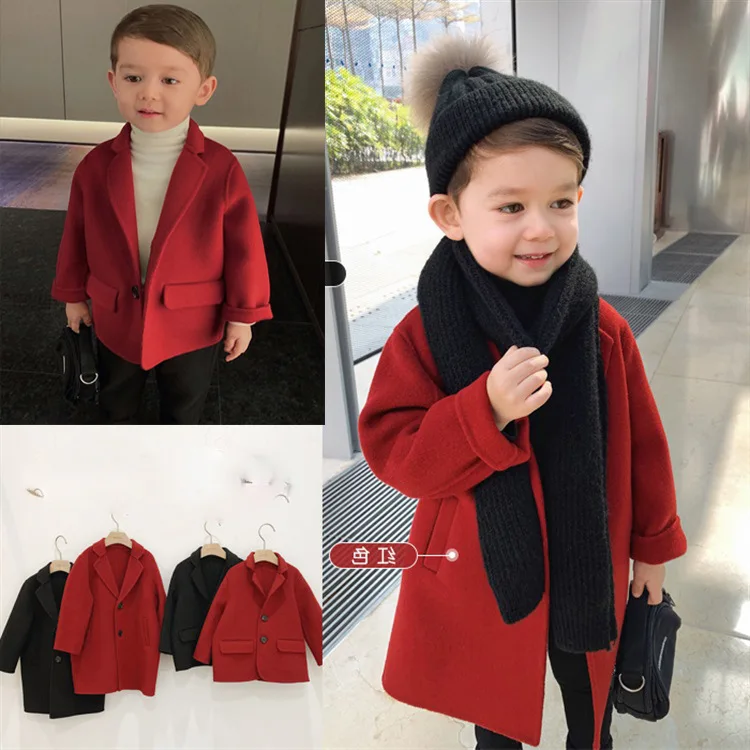 

Carefully Selected New Year-BOY'S Woolen Jacket Double Layer Woolen Overcoat