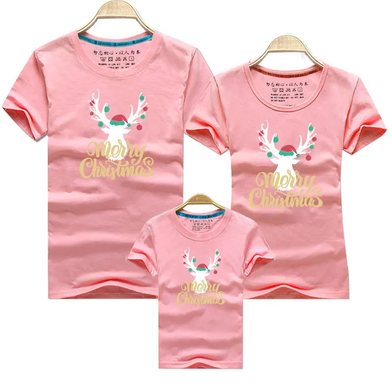 Pink Рождественские одинаковые комплекты для семьи; коллекция года; одежда для всей семьи; футболки для папы и сына; одежда для папы и сына - Цвет: Pink