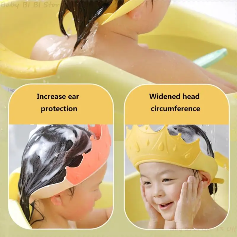 1 Pc Multi-purpose Baby Shower Cap Waterproof Shampoo Hat with Crown Design for Children Toddler Girls Boys Protect Ears Eyes