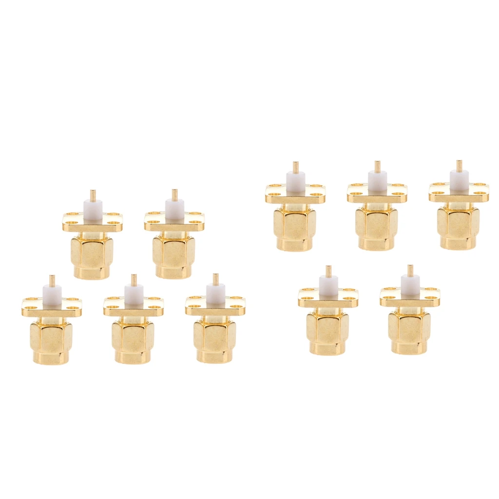 10-Pack SMA Male RF Coaxial Adapter 4 Holes Panel Mount Solder Post Plug Jack Connector