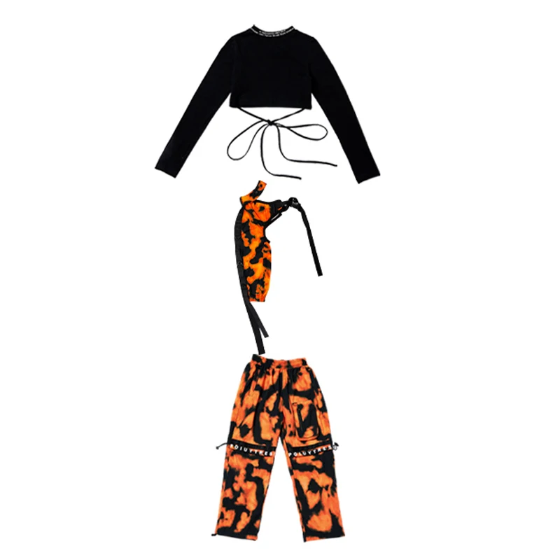 Kids Jazz Hip-Hop Dance Performance Costume Camouflage Sleeves Pants Girls Stage Outfit Rave Modern Street Dance Costume BL7440