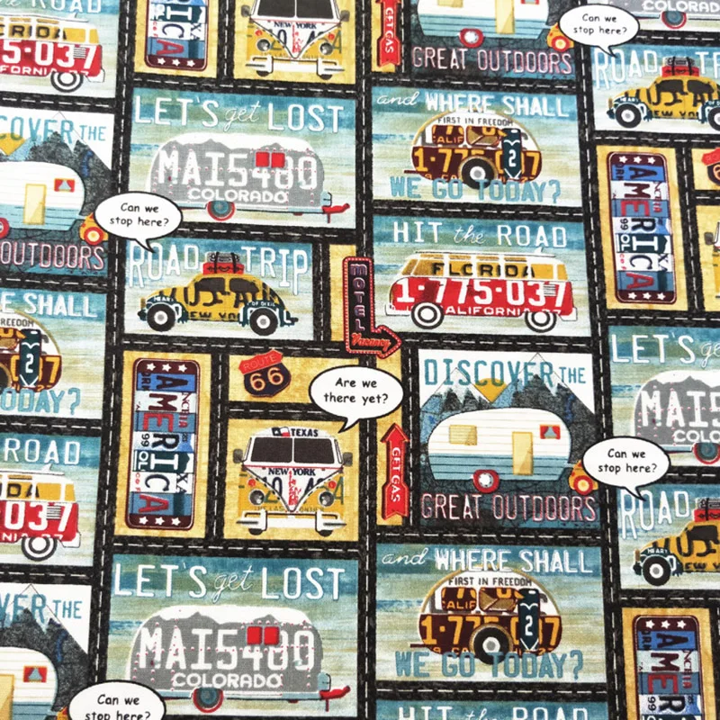 

Good Soft Cotton Fabric European and American Cars Print Plain Fabric Sewing Material For Patchwork DIY Boy's Clothing/Bed Sheet