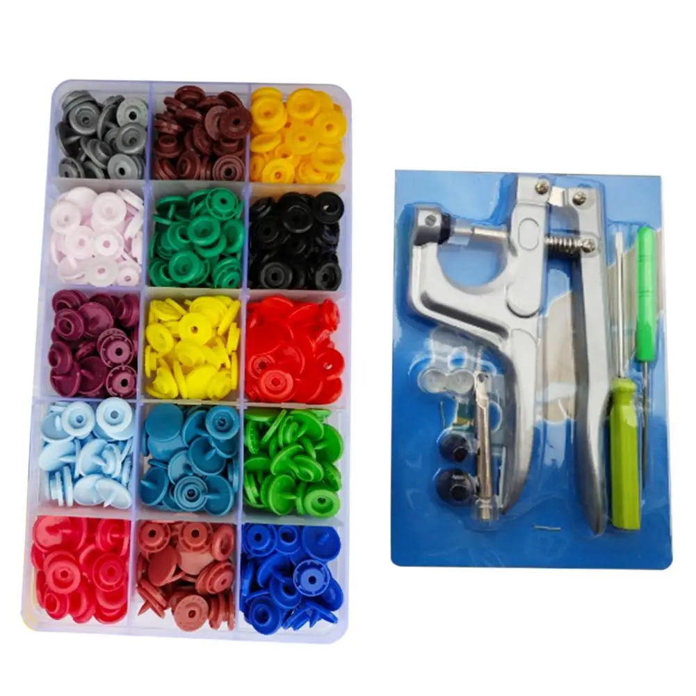 

150/360pcs Plastic Snap Button + U Shape Fastener Snap Pliers DIY Press Stud Fasteners Cloth Button Press Machine Sewing Tool