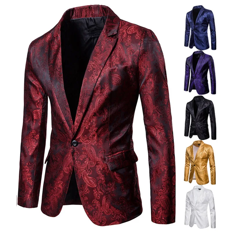 

2019 New Arrival Mens Blazers Fashion Flower Pattern Style Single Button Slim Fit Blazers for Men Party Blazer Jacket 6 Colors