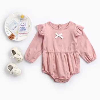 

Baby Girls Pink Bodysuit Newborn Solid Bowknot Jumpsuit Infant Long Sleeve Round Neck One-piece for Fall Winter Casual Clothes