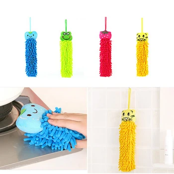 

Cartoon animals can be hung on the chenille wipe hand microfiber towel bow coral velvet dish towel rag Animal Hanging Towel Soft