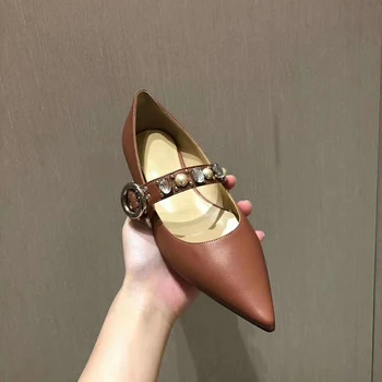 

Rhinstones Mary Janes Flat Shoes Women Pointed Toe Buckle Strap Loafers 2020 Crystal Flats Ladies Wedding Party Shoes Woman