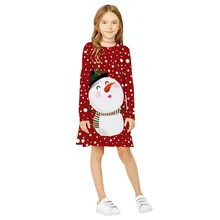 Зимнее платье для девочек-подростков Детские платья с длинными рукавами и объемным рисунком для девочек, рождественское платье принцессы одежда на год