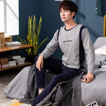 

Men Pajamas Long Sleeve Pure Cotton Spring And Summer Youth Men's Cotton Thin Casual Home wear Set