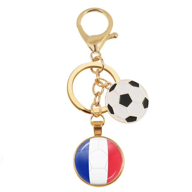 Football Team Emblem Keychain France Flag and Football Logo Key Ring Jewelry European Football Funs Cool Men Gift