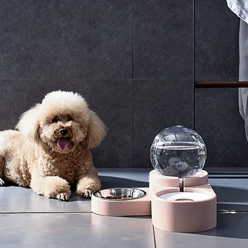 

Cute Pet Automatic Dispenser 1.8L Bubble Water Container Cat Dog Water Food Feeder Pet Stainless Steel Bowl For Drinking Eating