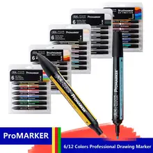 Профессиональный маркер WINSOR& NEWTON, 6/12 цветов, двухсторонняя(с круглым носком и косой) ручка для рисования, маркер, товары для рукоделия