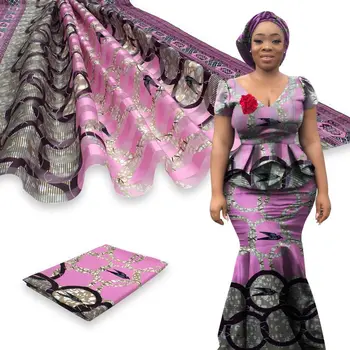 

african silk wax fabric 2019 silk wax fabric black &red print Fabrics satin silk wax with chiffon lace set for party dress