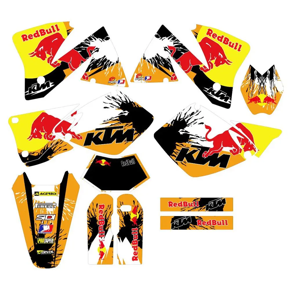 

New Full Graphics Decals Stickers Custom Number Name 3M Bright Matte Waterproof For KTM EXC125 200 250 300 380 400 520 1998-2003