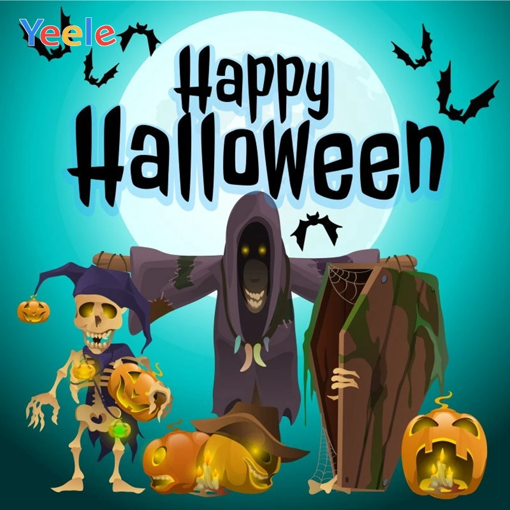

Yeele Happy Halloween Backdrop Bat Zombie Skeleton Pumpkin Lantern Customized Vinyl Photography Background For Photo Studio