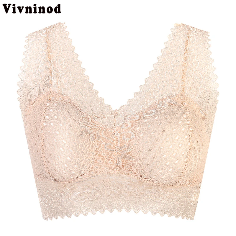 

Women's Full Covergae Sexy Lace Women Wireless Vest Bra Sleeping Women Demi Underwear Padded Lace Push Up Wire Free Bra 3 Colors