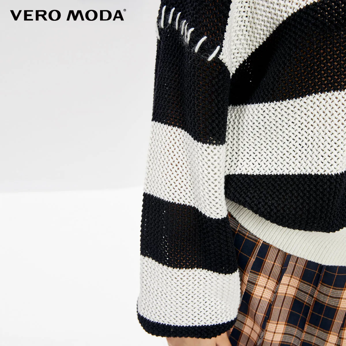 Vero Moda женский свободный крой с капюшоном широкая полоса хлопок свитер вязаный Топ | 319313574