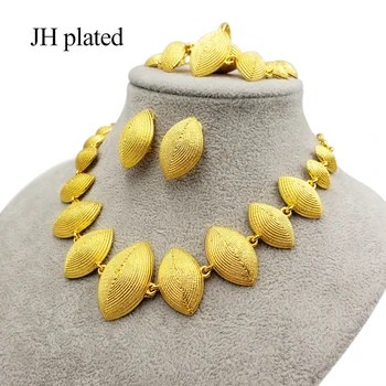 

Dubai gold color jewelry sets for women Saudi Arab Necklace Bracelet earrings ring set Ethiopia African bridal wedding gifts