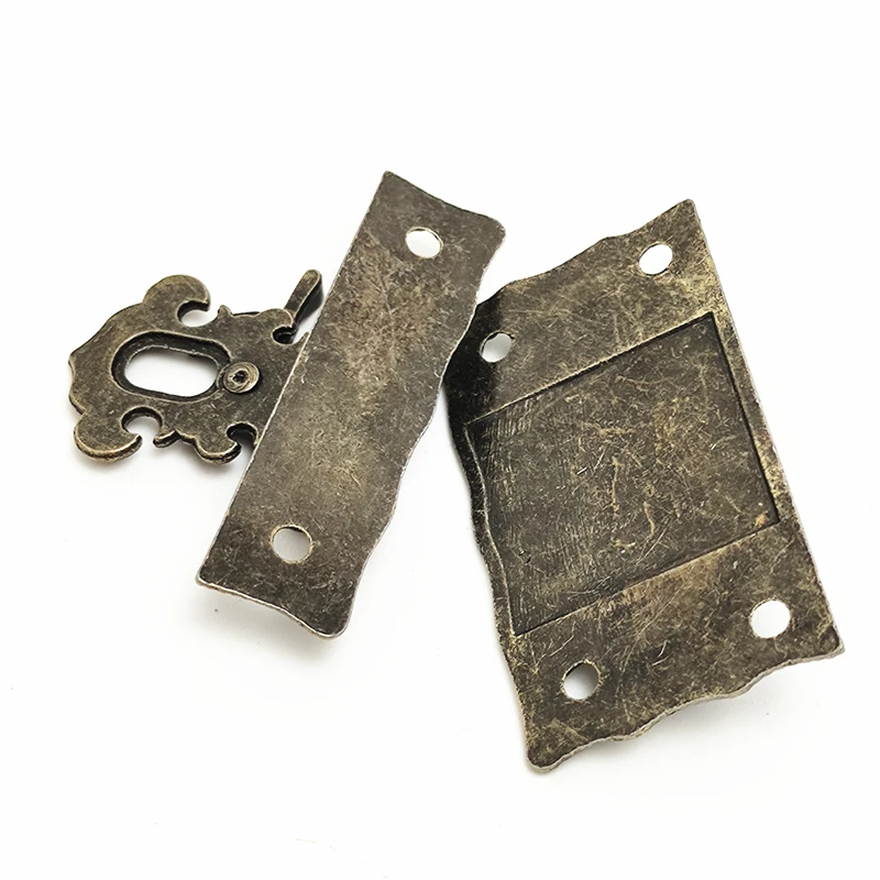 1pcs Antique Bronze Padlock Wood Box Latch Hasp Clasp+2pcs Suitcase Cabinet Hinge Furniture Decorative Hardware Accessories