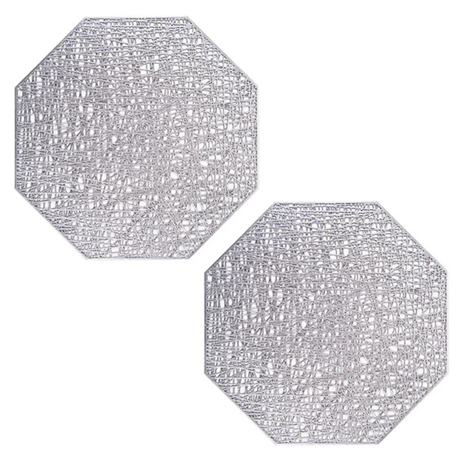 Silver Behogar, 2 шт., ПВХ салфетки для обеденного стола, коврик, жаростойкий, противоскользящий, полый, восьмиугольник, чаша, подставки, подставки - Цвет: Silver