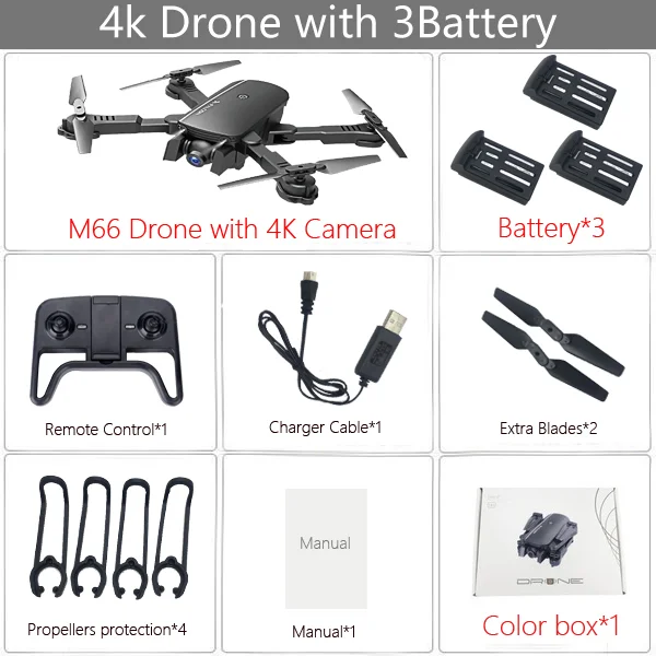 LAUMOX M66 RC Drone with 4K Camera Drone Wide Angle Optical Flow Positioning Gesture Photo Wifi FPV Foldable Quadcopter Vs E58 - Цвет: 4K 3B BX Black