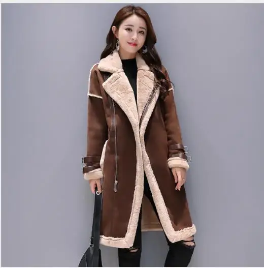 Caramel Color Зимний длинный плащ из искусственной кожи, женское утолщенное теплое замшевое пальто, пальто из овечьей шерсти, свободная верхняя одежда, женская одежда M285 - Цвет: Caramel Color