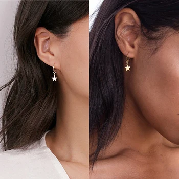 

2019 New Dangle Hoop Earrings for Women Ear Piercing Huggie Earring Punk Metal Jewelry Moon Star Hoop Earring Women's Earrings