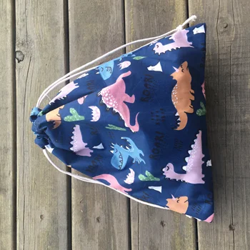 

1pc Cotton Twill Drawstring Pouch Party Gift Bag Print Dinoaur Navy Base 01030d