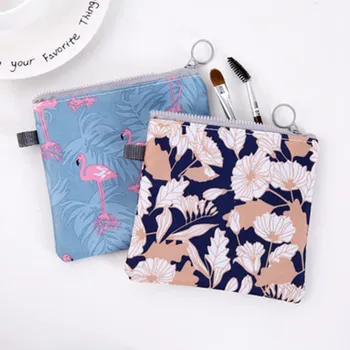 

Fashion Women Cosmetic Bag Printed Cartoon Flamingo Mini Waterproof Sanitary Pad Organizer Female Organizer Toiletry Makeup Bags