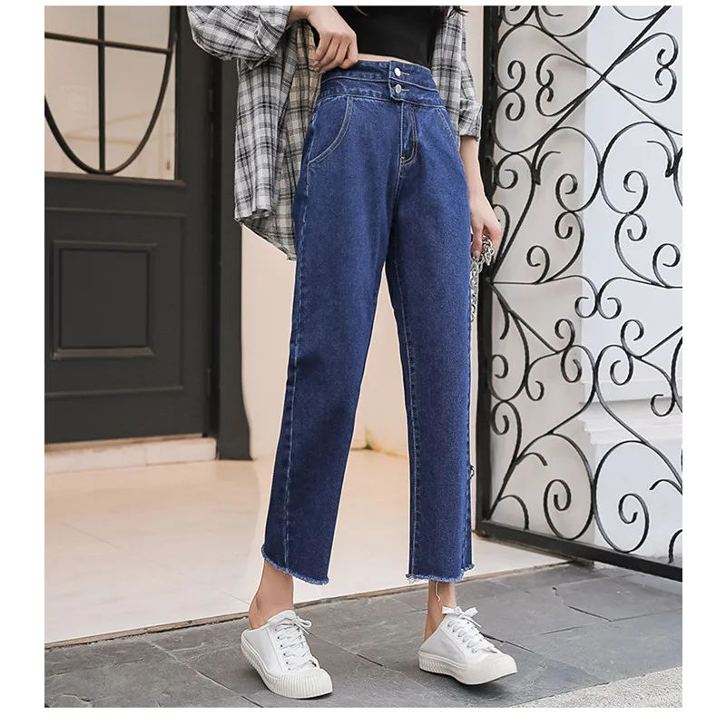 Весна 2019 женские узкие синие джинсы с высокой талией повседневные винтажные