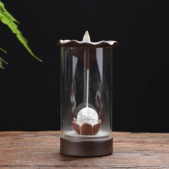 

Handicraft Backflow Incense Holder with LED Light Ceramic Backflow Waterfall Incense-Burner Censer Holder Home Table Decor