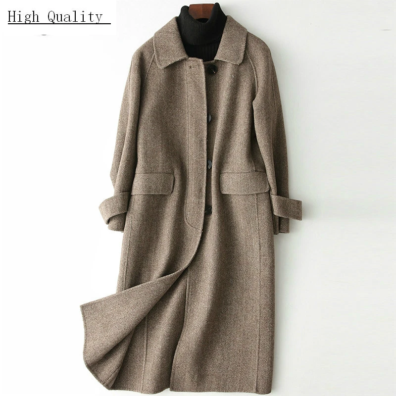 

Autumn Winter 100% Wool Coat Female Long Cashmere Jacket Women Sided Woolen Overcoat Spring Warm Clothes 2020 LWL1392