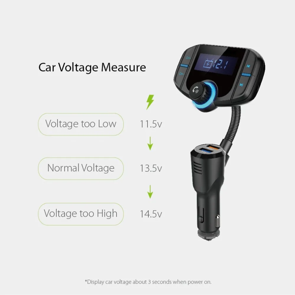 Bt70 прикуриватель Автомобильный Bluetooth телефон Fm Музыкальная карта Воспроизведение Mp3 большой экран 3,0 Быстрая зарядка 2.4A защита цепи