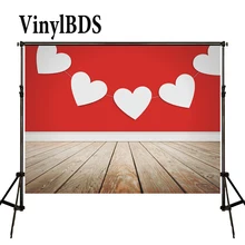 VinylBDS Backdrops Red Photography Backdrops Red Solid Brick Wall Background Wooden Floor Backdrop for Valentine'S Day