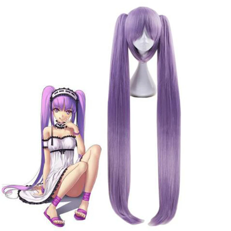 Euryale Stheno Косплей парики FATE FGO Длинные прямые фиолетовые волосы с двумя зажимами на