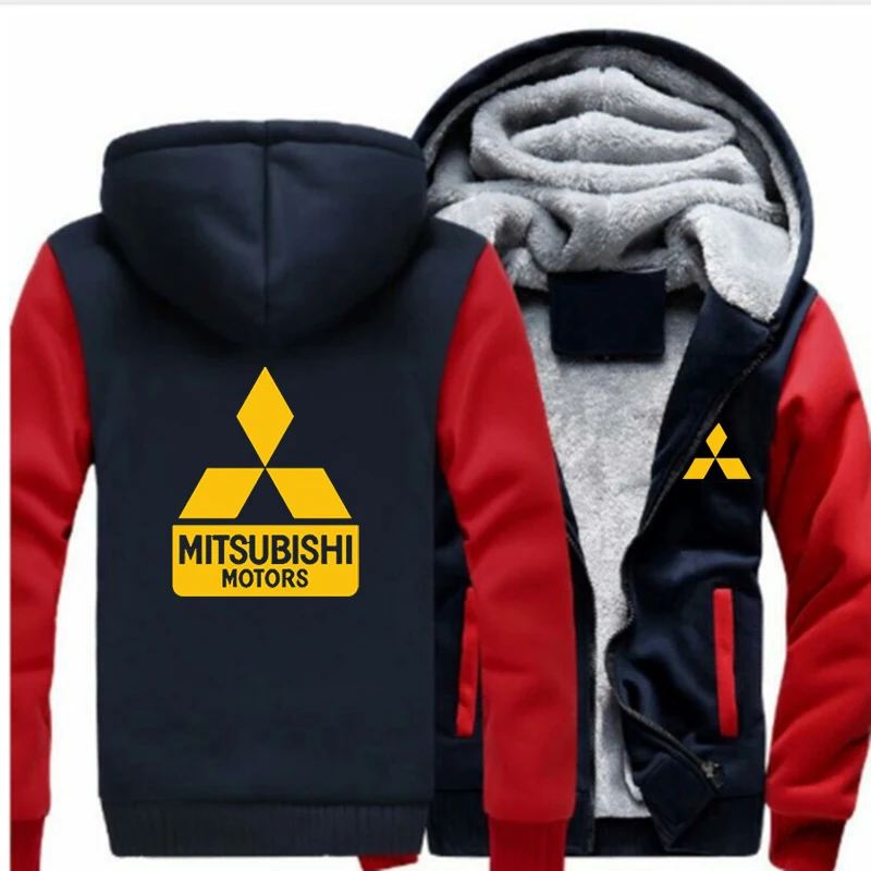 Бренд автомобиля Mitsubishi желтый логотип зимняя куртка с капюшоном на молнии мужское пальто повседневная утолщенная Модная хлопковая толстовка с принтом