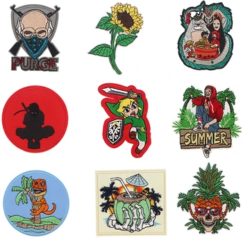 

20pcs/lot A4163 Patchfan Cartoon Horror Pattern Iron on Clothing Patch Badges Sunflower Embroidery Apparel Garment Bag DIY Patch