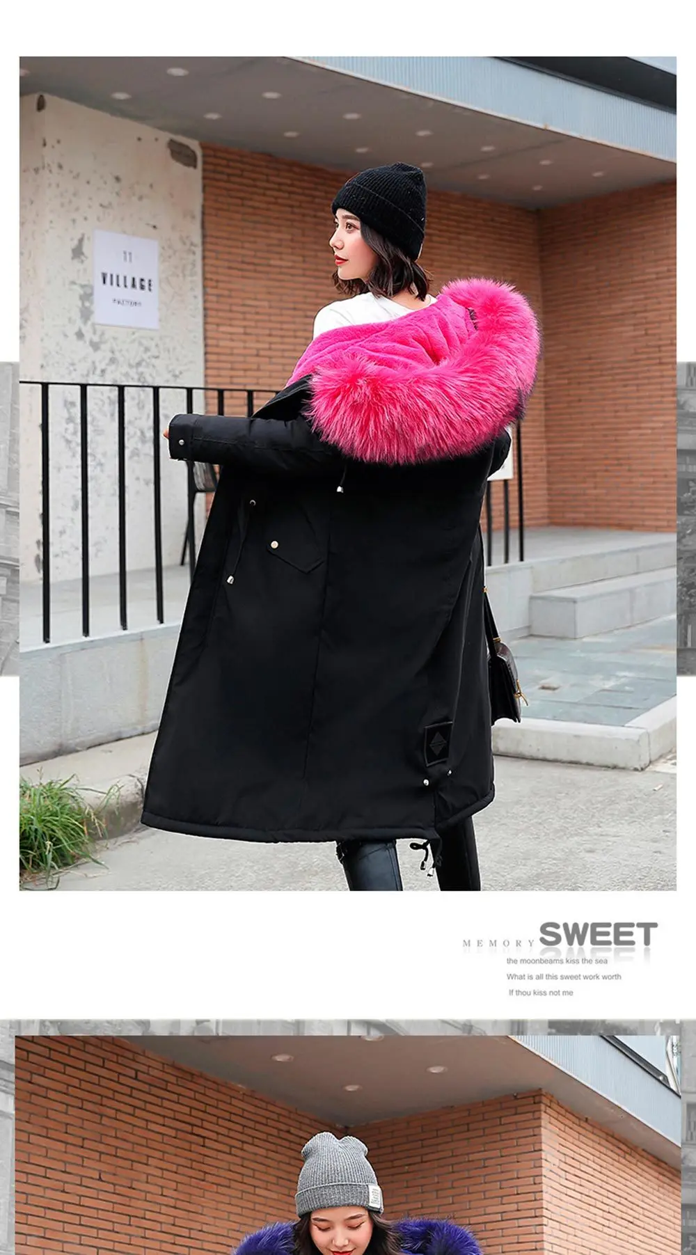 Длинные теплые толстые парки размера плюс, парки Mujer, зимняя женская куртка с меховым капюшоном, женская одежда с меховой подкладкой, элегантное розовое пальто