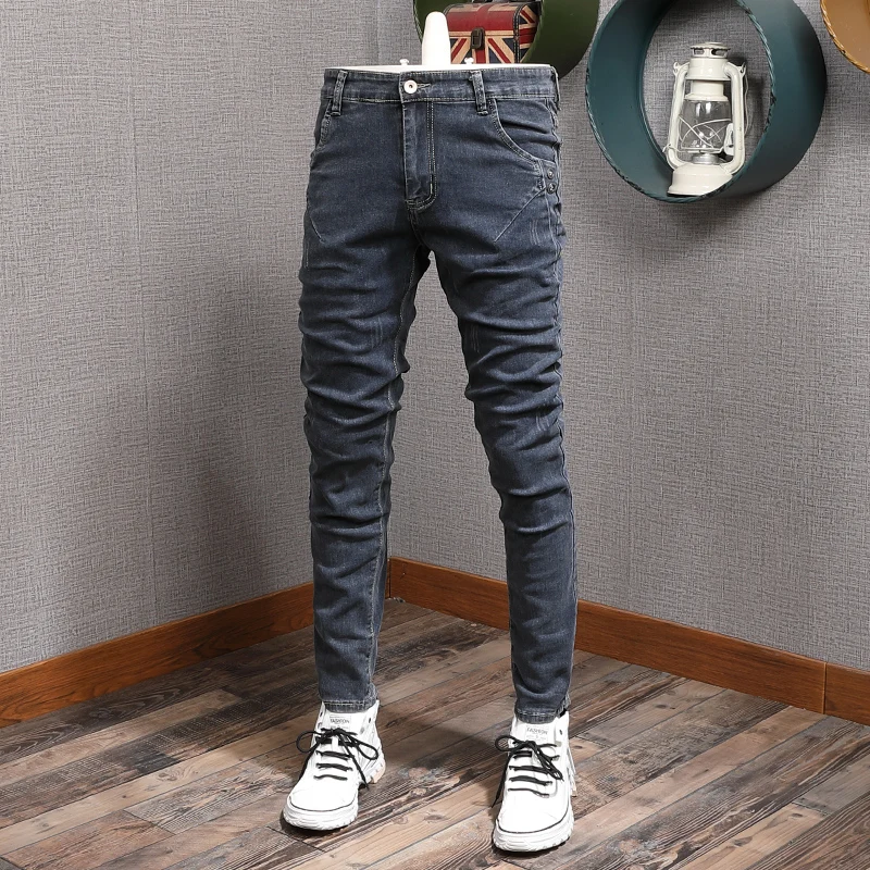 Jeans da uomo di nuova moda firmati retrò blu grigio Slim Fit elastico  Casual pantaloni a matita in Denim pantaloni stile coreano Streetwear|Jeans|  - AliExpress