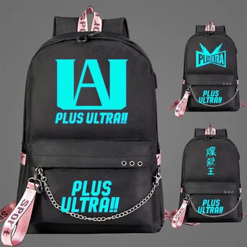

New Luminous Blue Light Boys Girls Kids School Bag My Hero Academia Prints Women USB Chain Backpack Canvas Men Bagpack Bookbag
